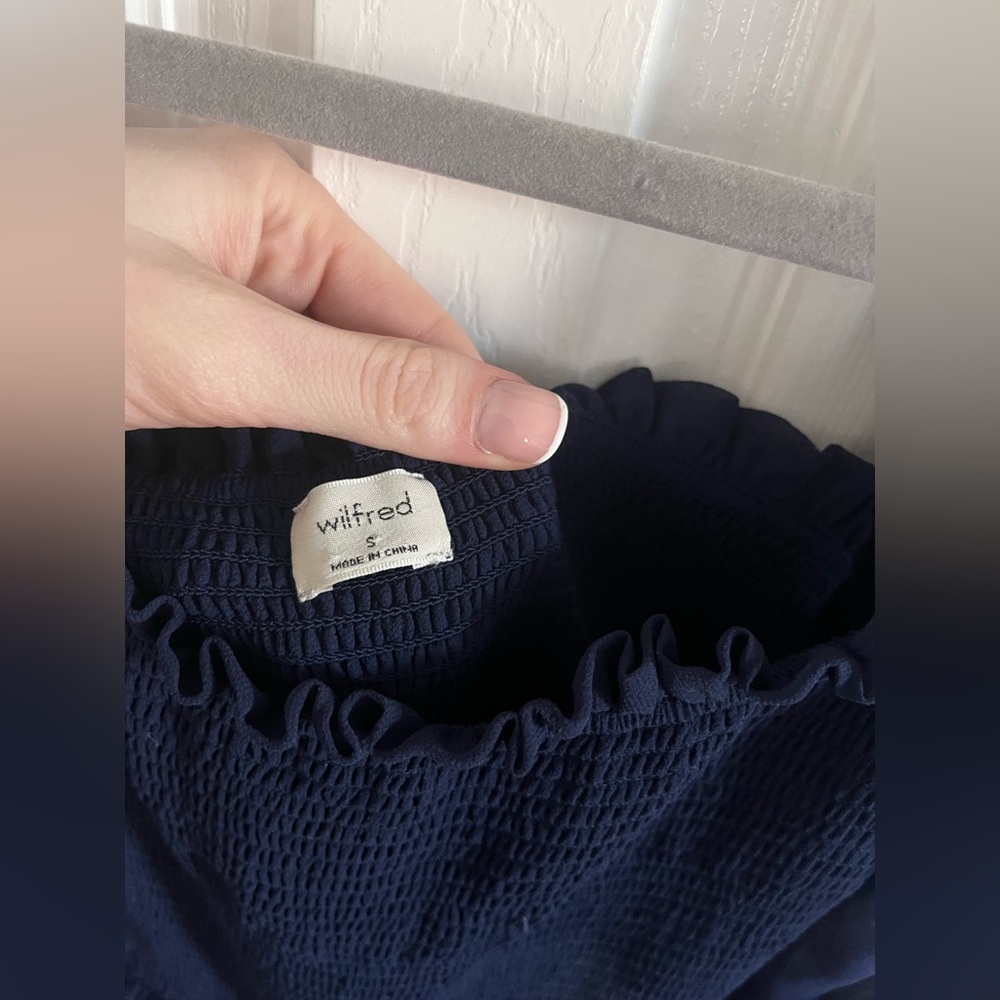 Aritzia Wilfred Laken Maxi Dress Square Neck Ruched Indigo Size Small - Picture 5 of 5